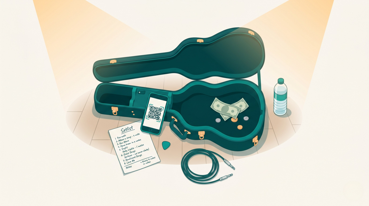 How to set up an online tip jar with Tiplor — a QR code linking to a digital tip page for live musicians